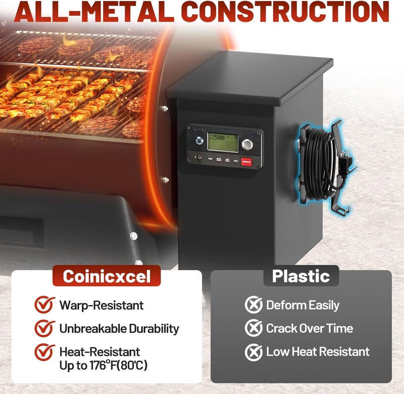 Coinicxcel All-Metal Magnetic Power Cord Organizer with Strong Magnet, Cable Holder for Most Wood Pellet Grill Smoker with Open Plug Slot & Hook, Suit for Traeger Grill Accessories, BBQ Accessories - Image 4